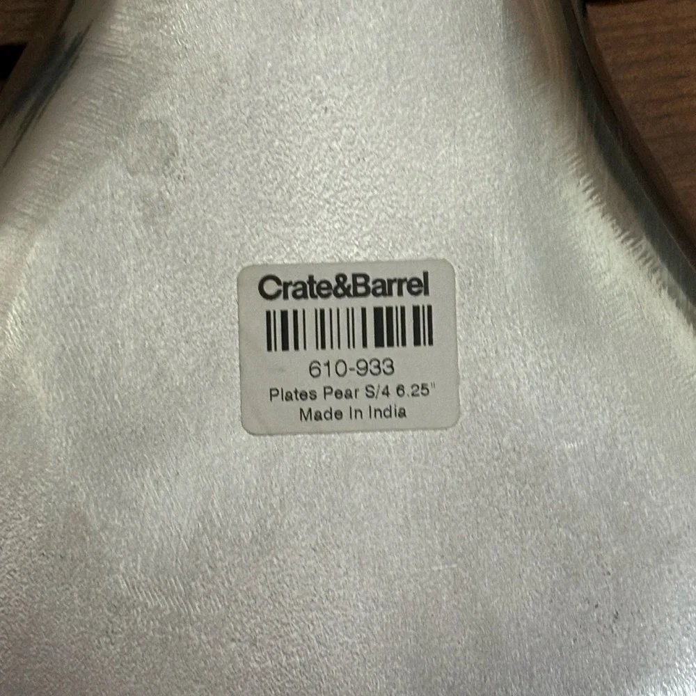 Crate & Barrel Pear Snack Trays, set of 2. Silver Pewter metal.